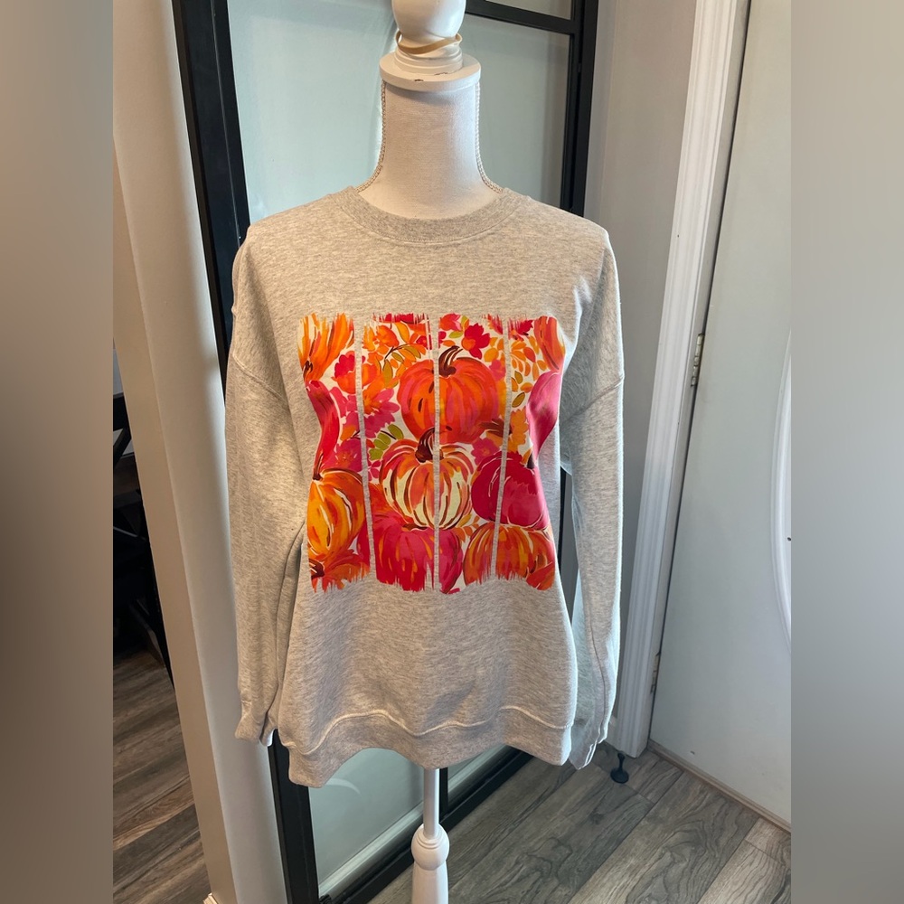 New With Tags…Boutique Bright Pumpkin Graphic Sweatshirt…Size Large